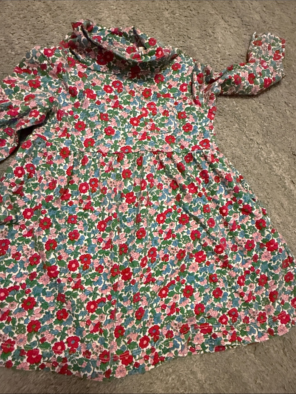 Turtle neck Girls Floral Long-Sleeve Dress - Pink & Green